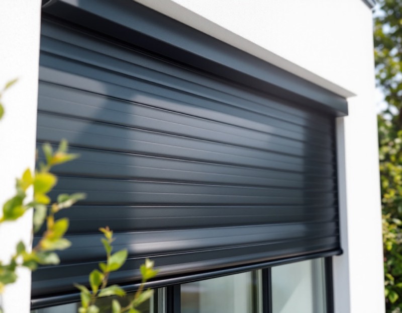 Volet roulant aluminium noir à demi baissé